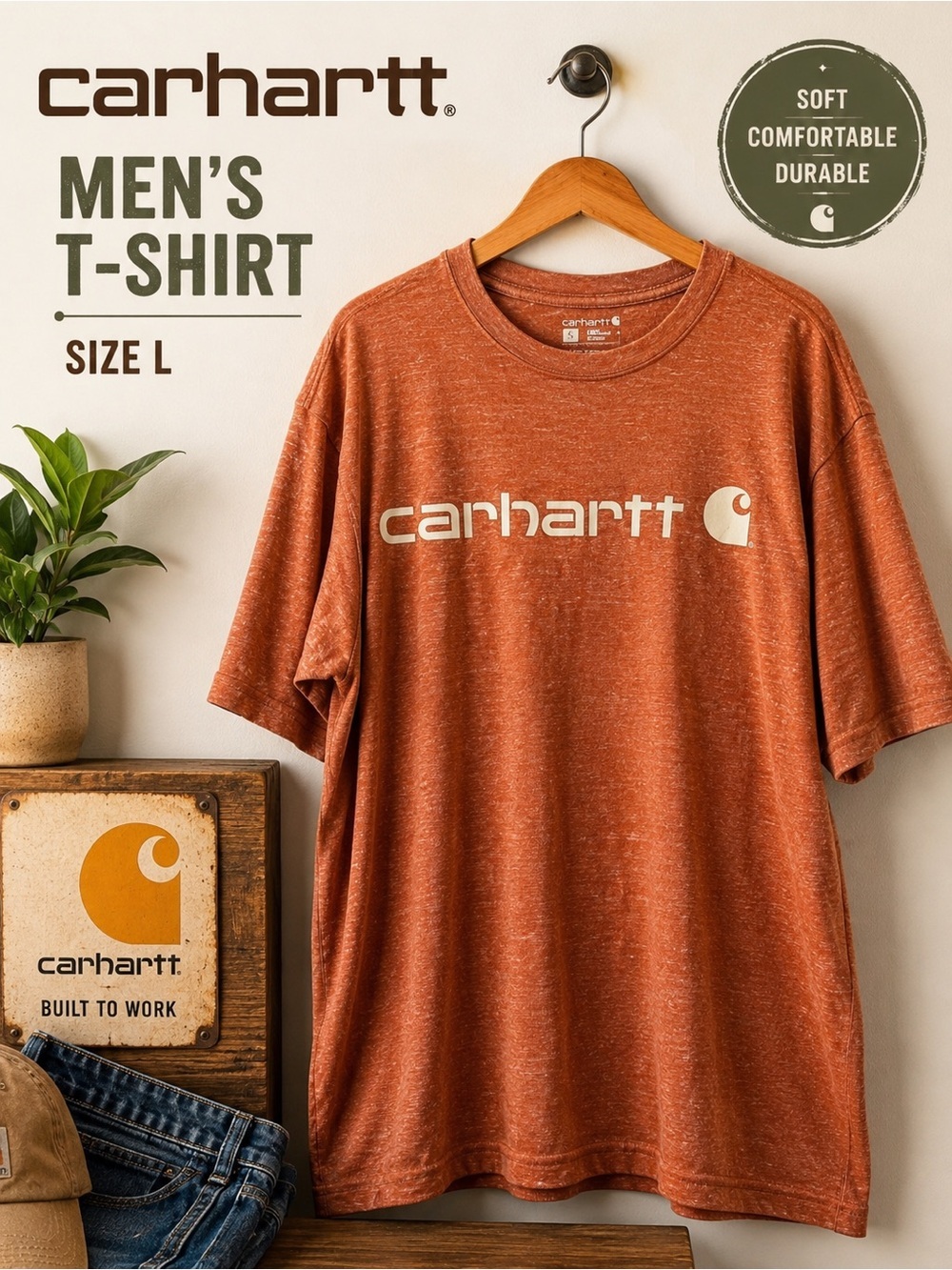 Carhartt Men's Short Sleeve Tee in Rust Loose Fit size Large